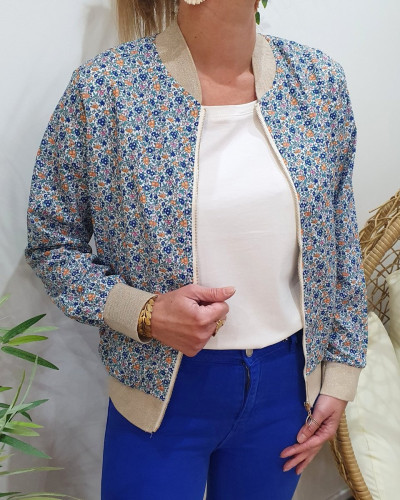 Bombers femme fleuri bleu Sybille