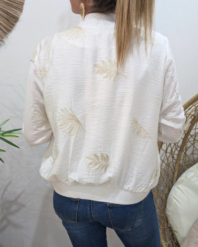 Bombers femme écru feuillages brodés dorés