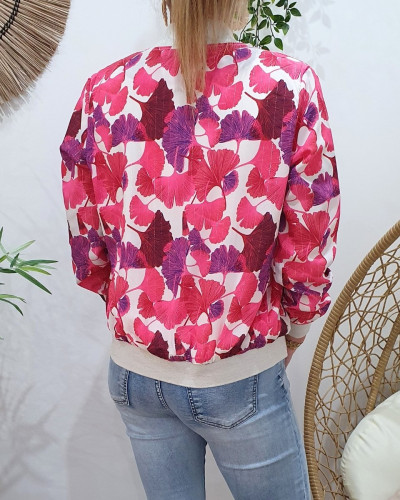 Bombers femme blanc fleurs roses fuchsia Myléna