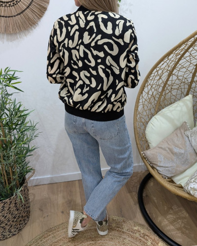 Bombers femme noir tacheté beige et liseré doré