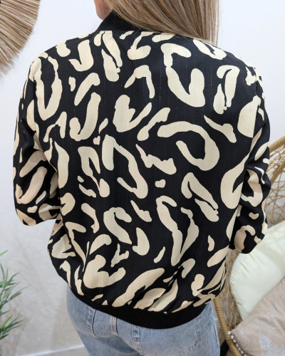 Bombers femme noir tacheté beige et liseré doré