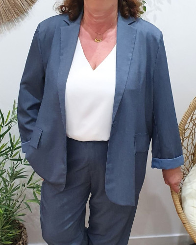 Veste tailleur femme grande taille bleu jean
