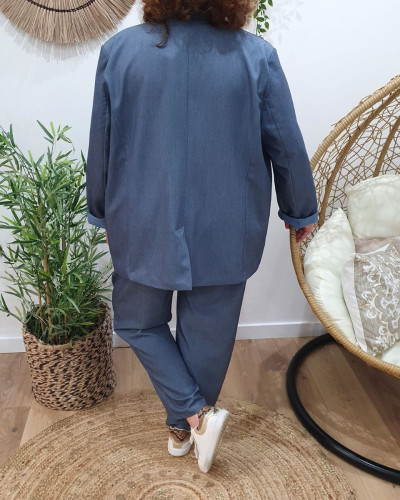 Veste tailleur femme grande taille bleu jean