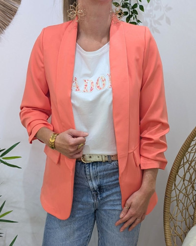 Blazer femme manches plissées corail