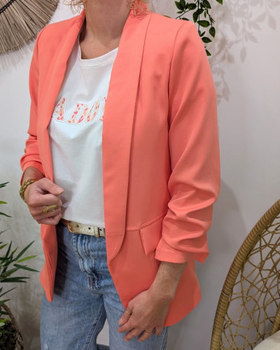 Blazer femme manches plissées corail