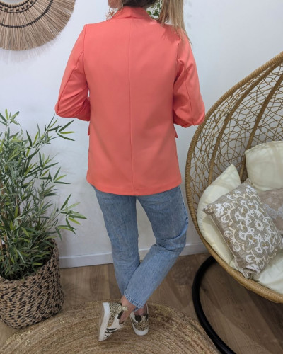 Blazer femme manches plissées corail