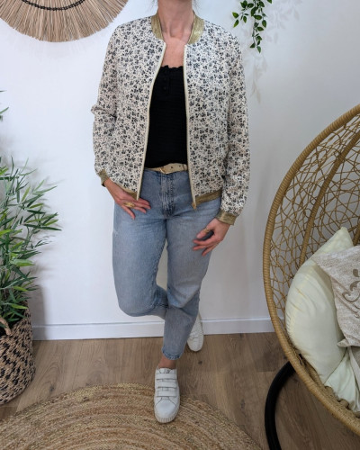 Bombers femme écru fleurs noires Hilaé