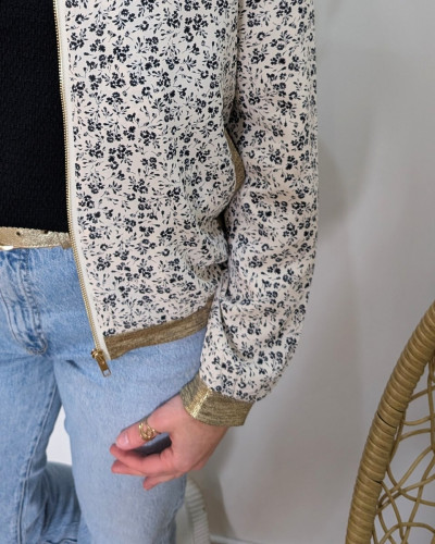 Bombers femme écru fleurs noires Hilaé