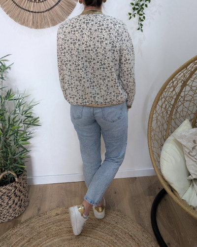 Bombers femme écru fleurs noires Hilaé