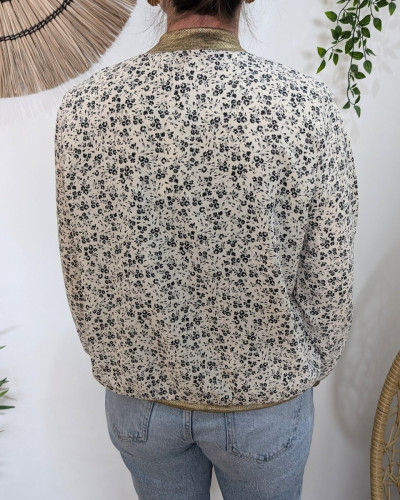 Bombers femme écru fleurs noires Hilaé