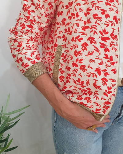 Bombers femme écru fleurs rouges Harmonie