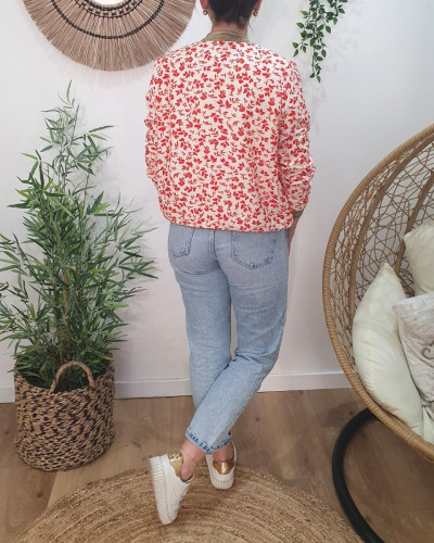 Bombers femme écru fleurs rouges Harmonie
