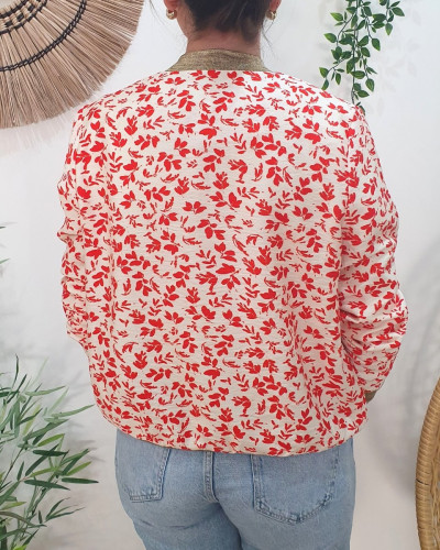Bombers femme écru fleurs rouges Harmonie