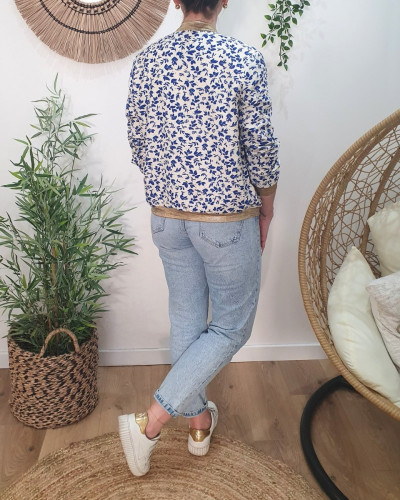 Bombers femme écru fleurs bleu électrique Harmonie