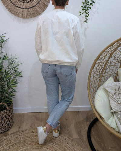 Bombers femme écru fleurs brodées Ashana