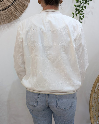 Bombers femme écru fleurs brodées Ashana