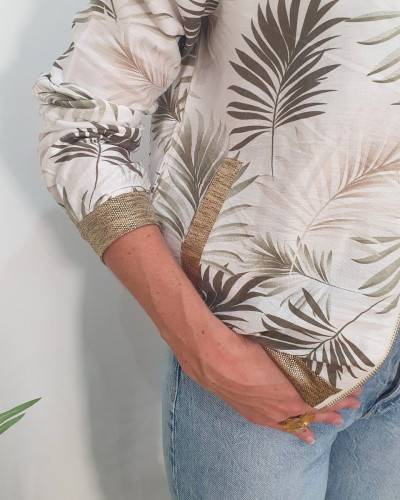 Bombers femme écru feuillages kaki et taupe Ombelline