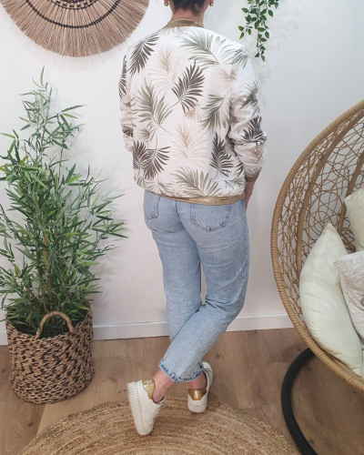 Bombers femme écru feuillages kaki et taupe Ombelline