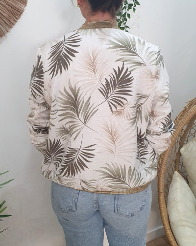 Bombers femme écru feuillages kaki et taupe Ombelline