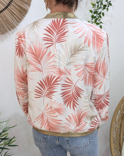 Bombers femme écru feuillages roses et taupes Ombelline