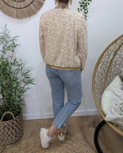 Bombers femme beige fleurs camel Hilaé