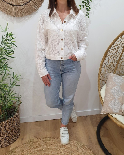 Veste femme fine courte écrue dentelle