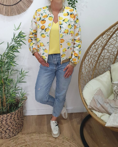 Bombers femme écru citrons jaunes