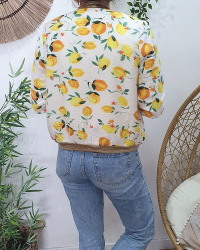 Bombers femme écru citrons jaunes