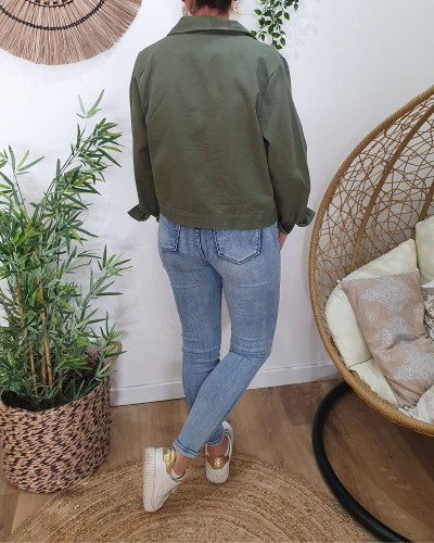 Veste femme kaki broderies beiges Ilyana
