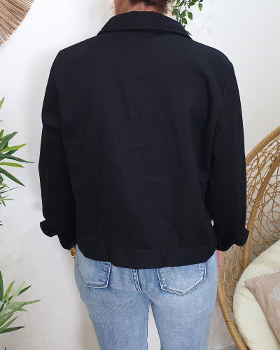 Veste femme noire broderies beiges Ilyana