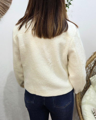 Veste femme bouclettes écru boutons dorés Paloma