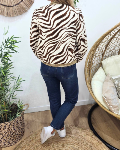 Bombers femme beige zebrures marrons camel Domitille