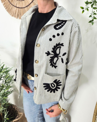 Veste femme noire et blanche à rayures
