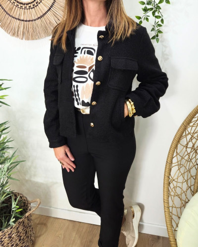 Veste femme bouclettes noire boutons dorés Paloma