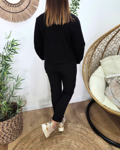 Veste femme bouclettes noire boutons dorés Paloma