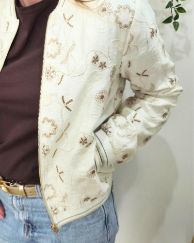 Bombers femme beige fleurs brodées camel Ysoriah