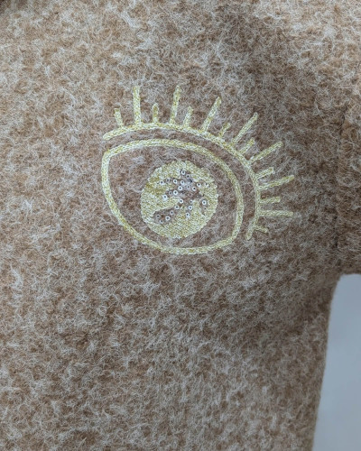Veste femme boutonnée manches courtes broderie oeil palmier