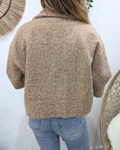 Veste femme boutonnée manches courtes broderie oeil palmier