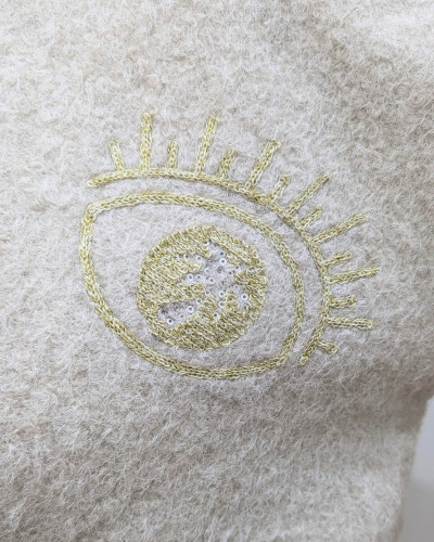 Veste femme boutonnée manches courtes broderie oeil palmier