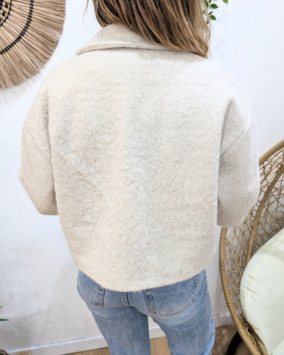 Veste femme boutonnée manches courtes broderie oeil palmier