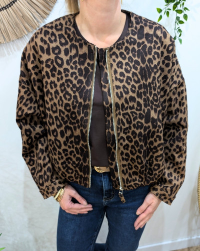 Veste Bombers suédine femme léopard marron