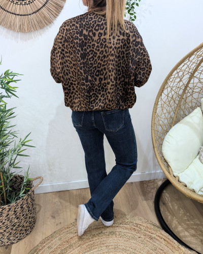 Veste Bombers suédine femme léopard marron