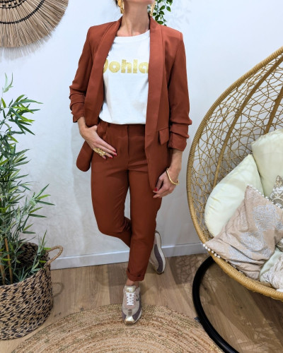 Pantalon de tailleur femme terracotta