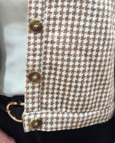 Veste à carreaux femme camel liseré doré