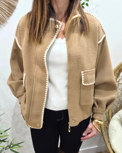 Veste zippée épaisse bordures brodées Aïsha