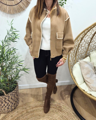 Veste zippée épaisse bordures brodées Aïsha