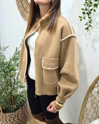 Veste zippée épaisse bordures brodées Aïsha