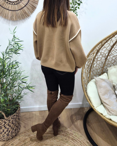 Veste zippée épaisse bordures brodées Aïsha