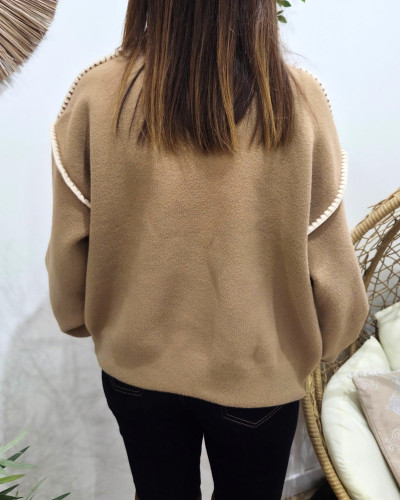 Veste zippée épaisse bordures brodées Aïsha