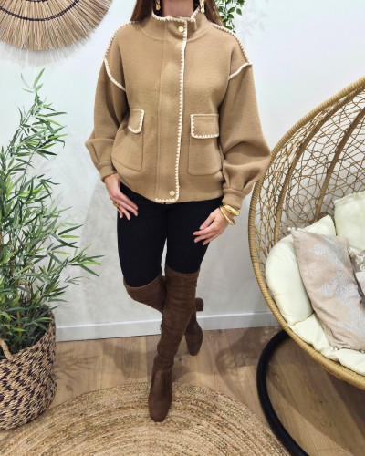 Veste zippée épaisse bordures brodées Aïsha